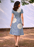 Daisy Leaf A-Line Dress – Poly-Spandex | Wrinkle-Free Fit & Flare Floral Dress 220 GSM|