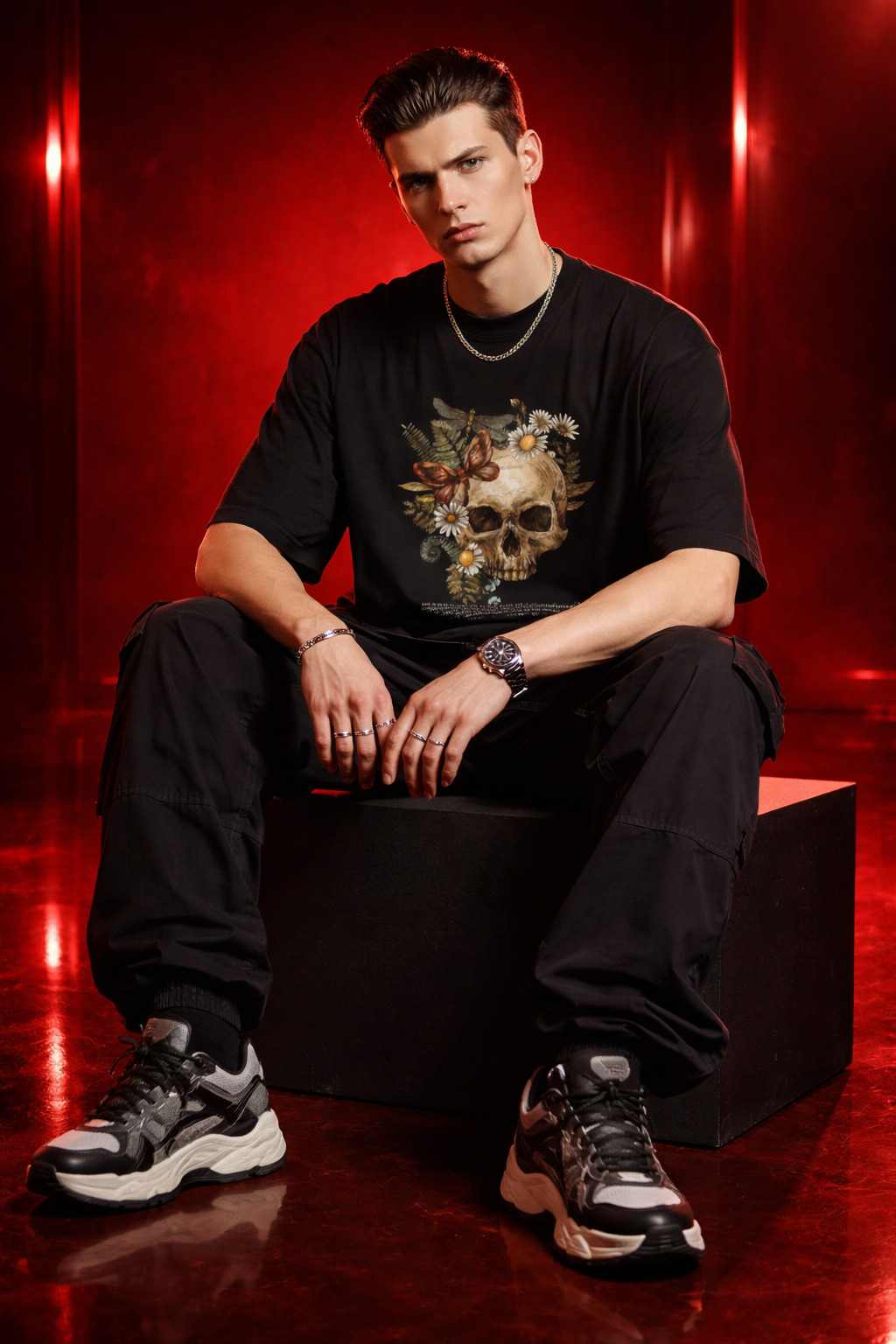 Unisex Eternal Bloom Skull Unisex Oversized Tee – Heavyweight 240 GSM |