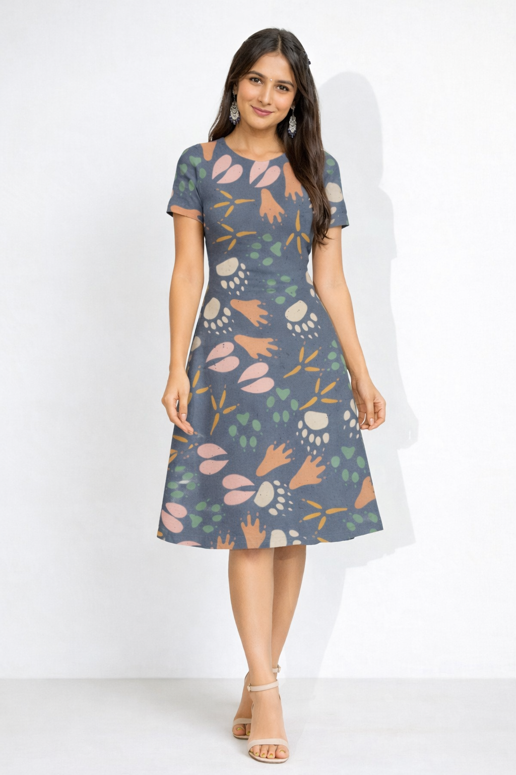 Abstract Bloom A-Line Dress – Poly-Spandex | Wrinkle-Free Fit & Flare Everyday Dress 220 GSM|