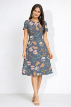 Abstract Bloom A-Line Dress – Poly-Spandex | Wrinkle-Free Fit & Flare Everyday Dress 220 GSM|