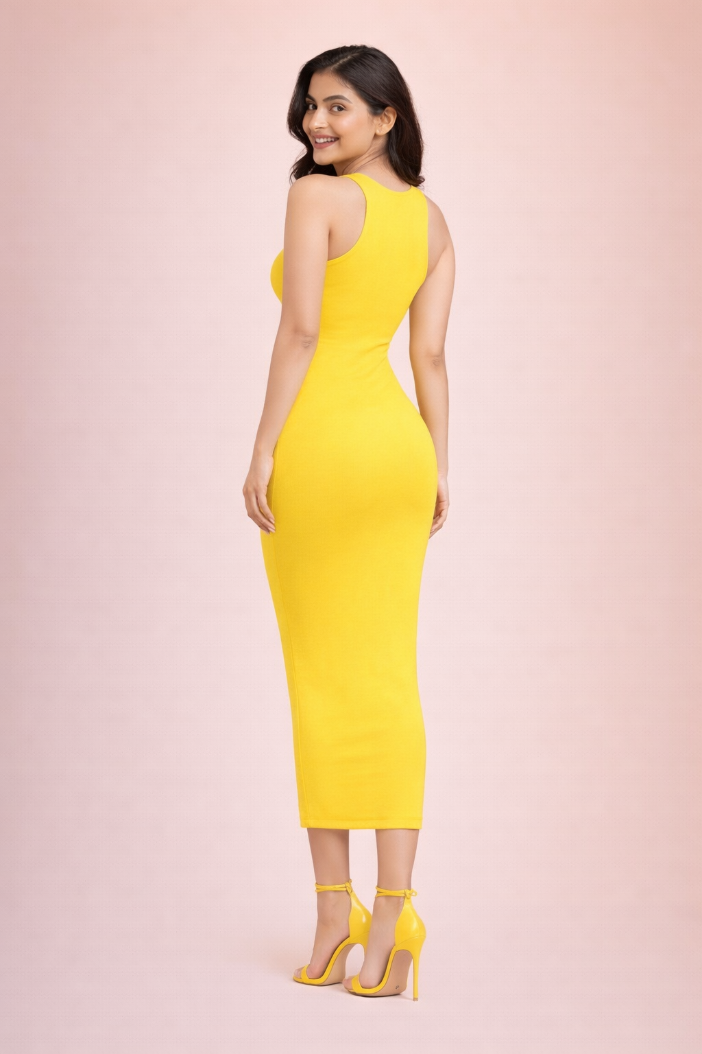 Sunshine Curve Bodycon Dress – Poly-Spandex | Skin-Fit Stretch Midi with Side Slit 220 GSM|