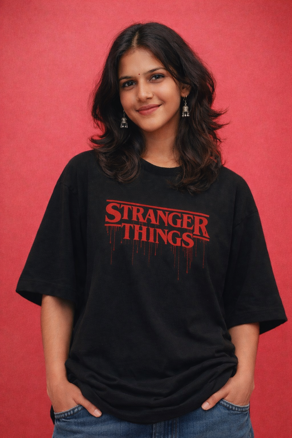 Unisex Stranger Things “Upside Drip” Oversized Cotton Tee – Streetwear stranger things Edition 240 GSM|