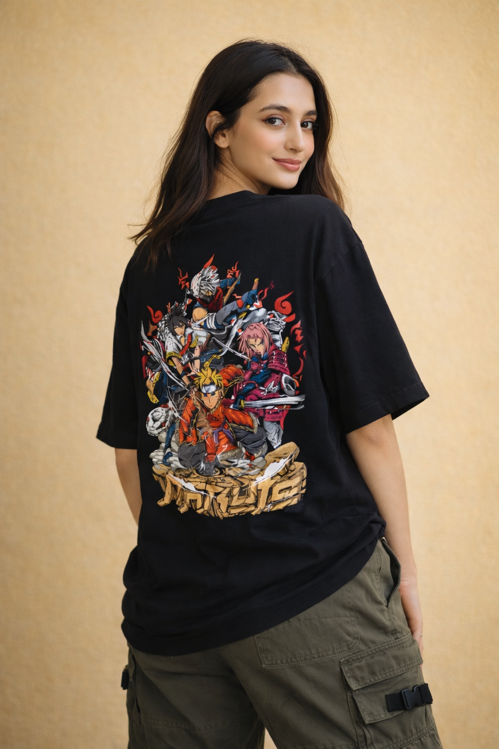 Unisex Oversized Naruto Legends Tee – Anime Squad Back Print Streetwear 240 GSM|