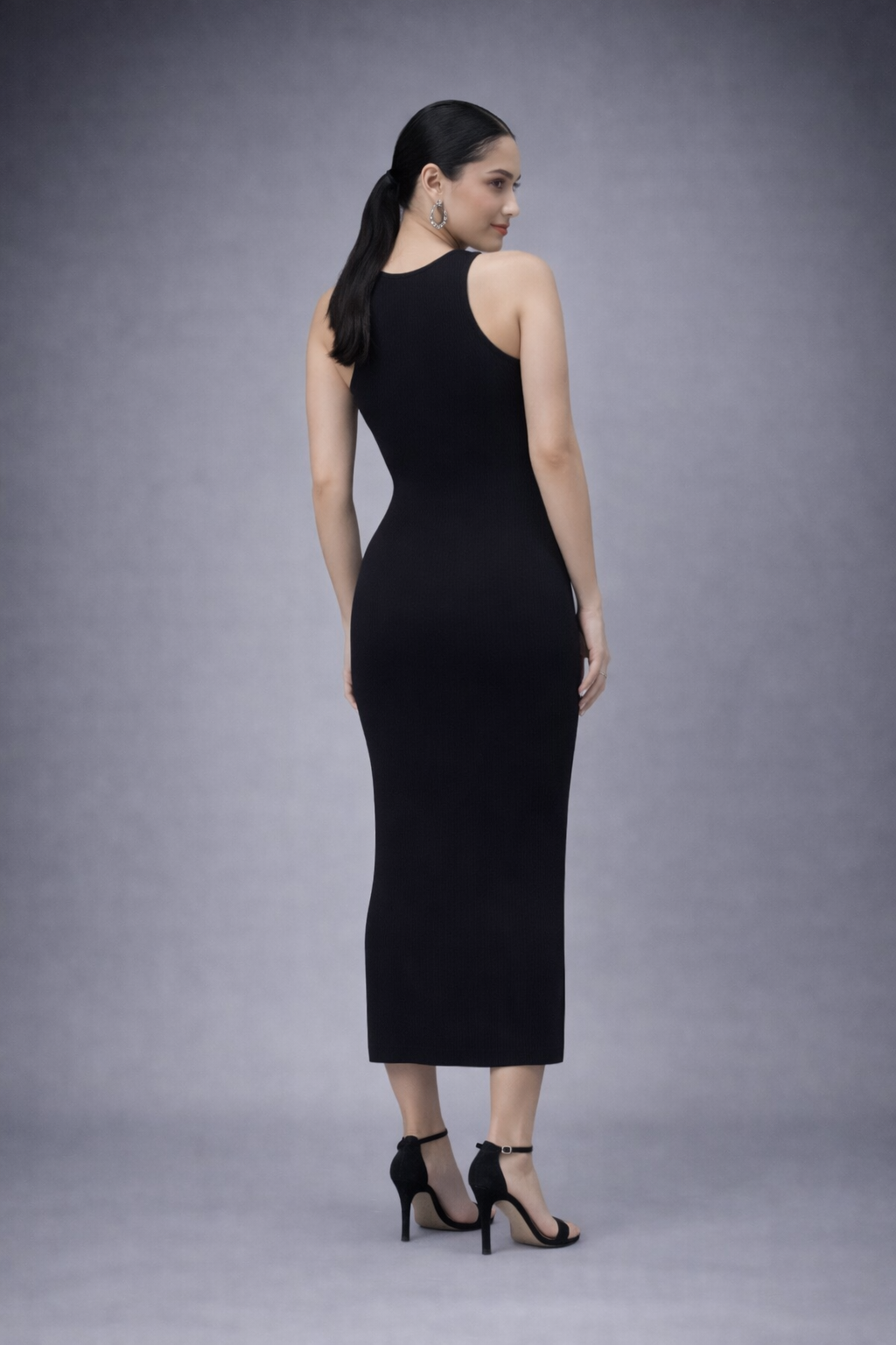 Midnight Curve Bodycon Dress – Poly-Spandex | Skin-Fit Stretch Midi with Side Slit 220 GSM|
