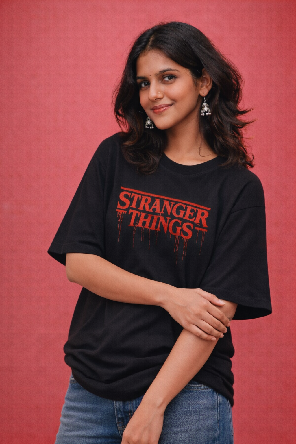 Unisex Stranger Things “Upside Drip” Oversized Cotton Tee – Streetwear stranger things Edition 240 GSM|