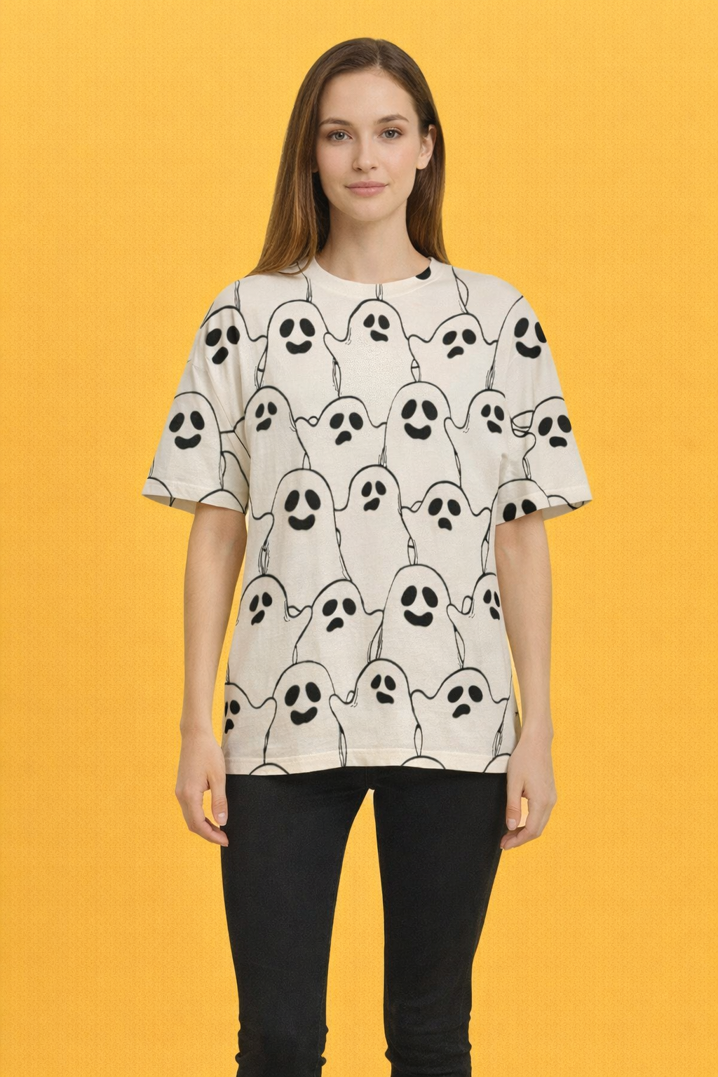 Unisex Ghost Parade Oversized T-Shirt – All-Over Print Streetwear Tee 240 GSM|