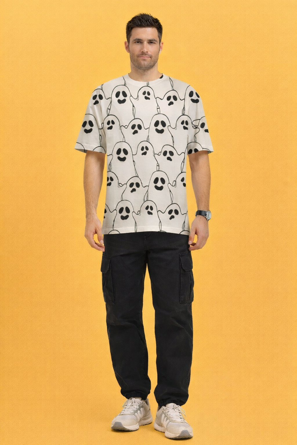 Unisex Ghost Parade Oversized T-Shirt – All-Over Print Streetwear Tee 240 GSM|