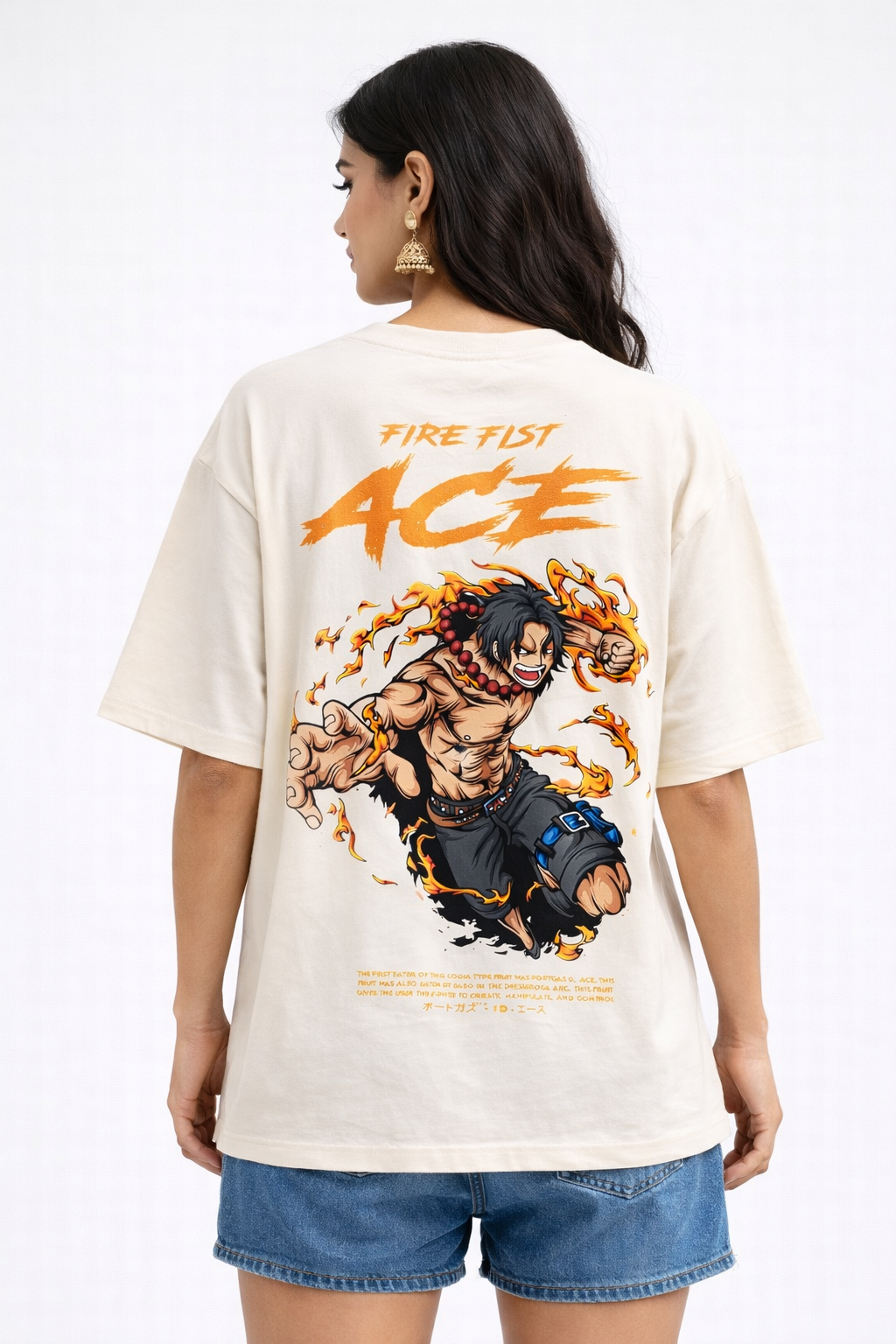 Unisex Oversized Fire Fist Ace Tee – One Piece Flame Back Print 240 GSM|